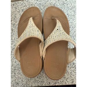 FitFlop Rhinestone Thong Sandals Beige Size 9 | Comfort Flip Flops Slip-On